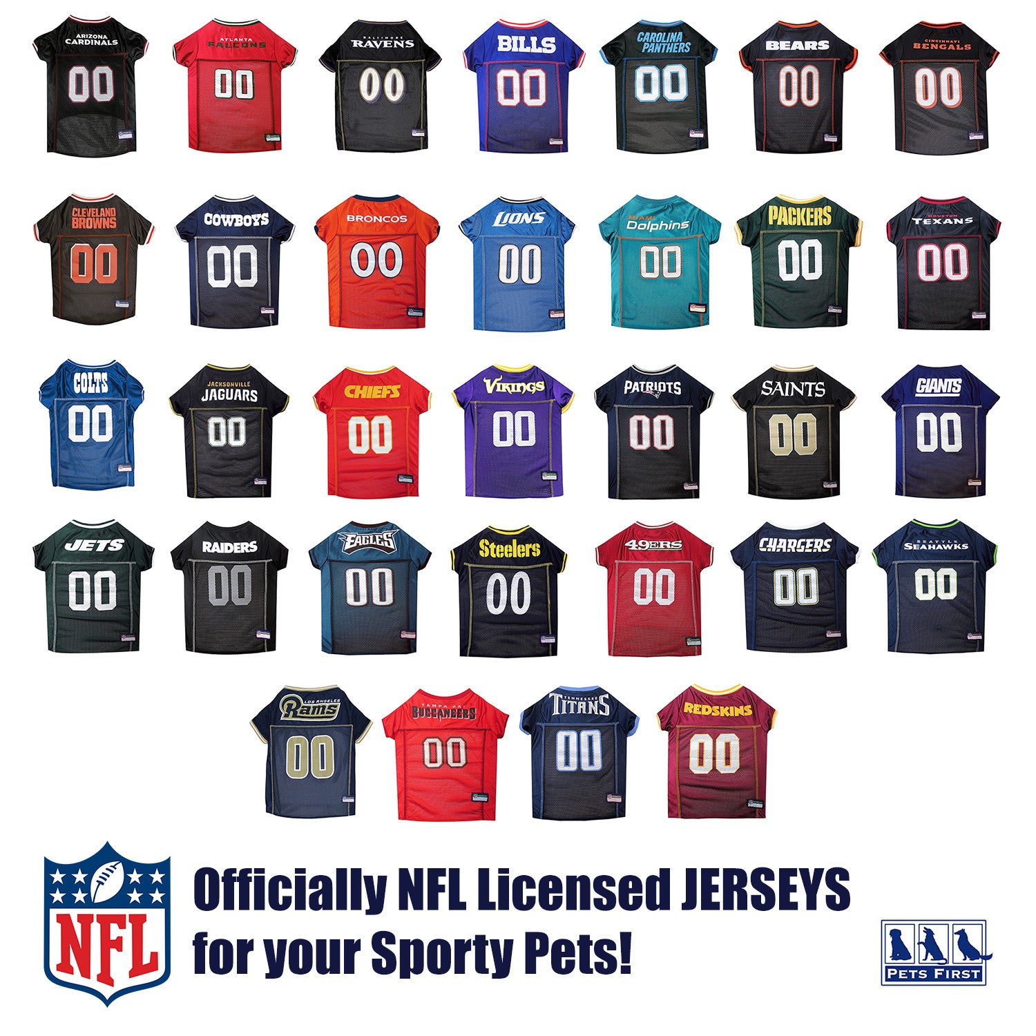 Pets First NFL Licensed Jersey for Dogs & Cats - Available in 32 Teams 7 Sizes